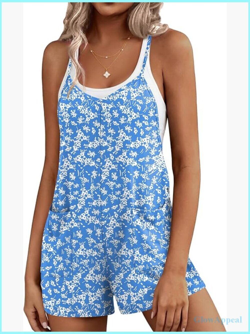 Sleeveless Spaghetti Strap Short Romper Jumpsuit with Pockets